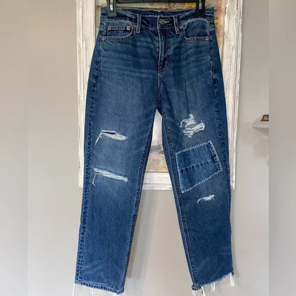 AE Strigid Super High-Waisted Ripped Ankle Straight Jean Sz 2 - Picture 2 of 10